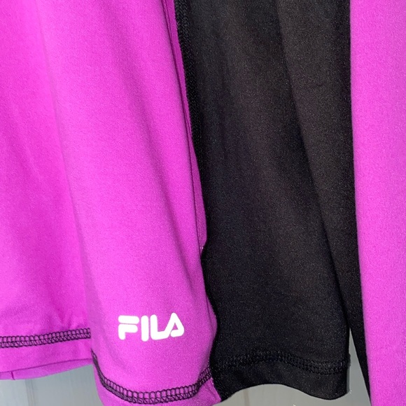 FILA Black & Purple 1/4 Zip with Pockets Long Sleeve Running pullover Size Large - Picture 3 of 5